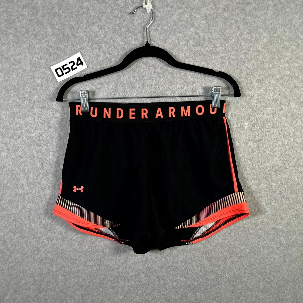 Under Armour Play‎ Up Shorts Womens Small Black Pink HeatGear Loose Fit Running